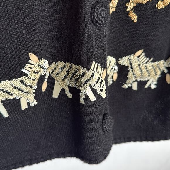 Michael Simon Vintage Sequined Safari Animal 3/4 Sleeve Cardigan W1555 Sz L - Picture 8 of 11